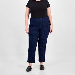 JM Collection Blue Black Jacquard Tummy Control Career Work Pants 2X NWT